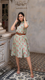 Load image into Gallery viewer, AANYA COTTON SILK DRESS - POWDER GREEN
