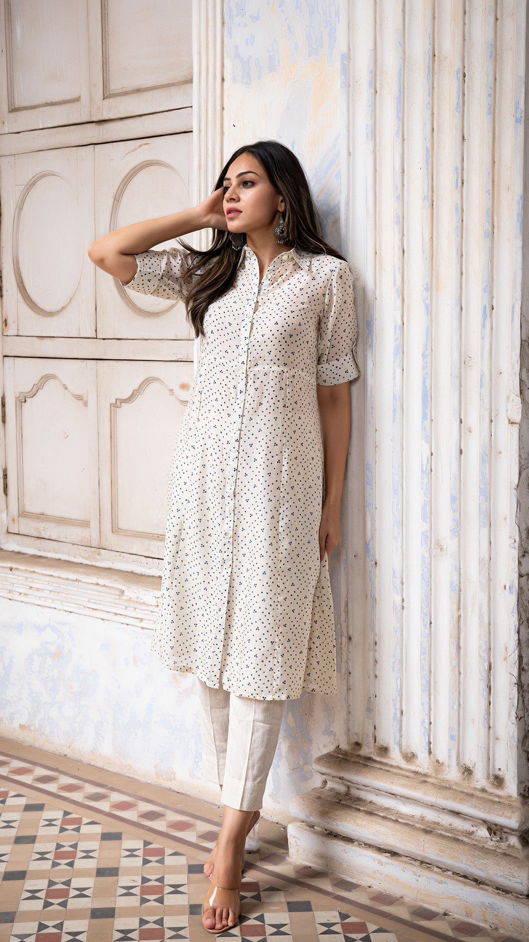 ESHA SHIRT DRESS IN SOFT SILK - OFF WHITE