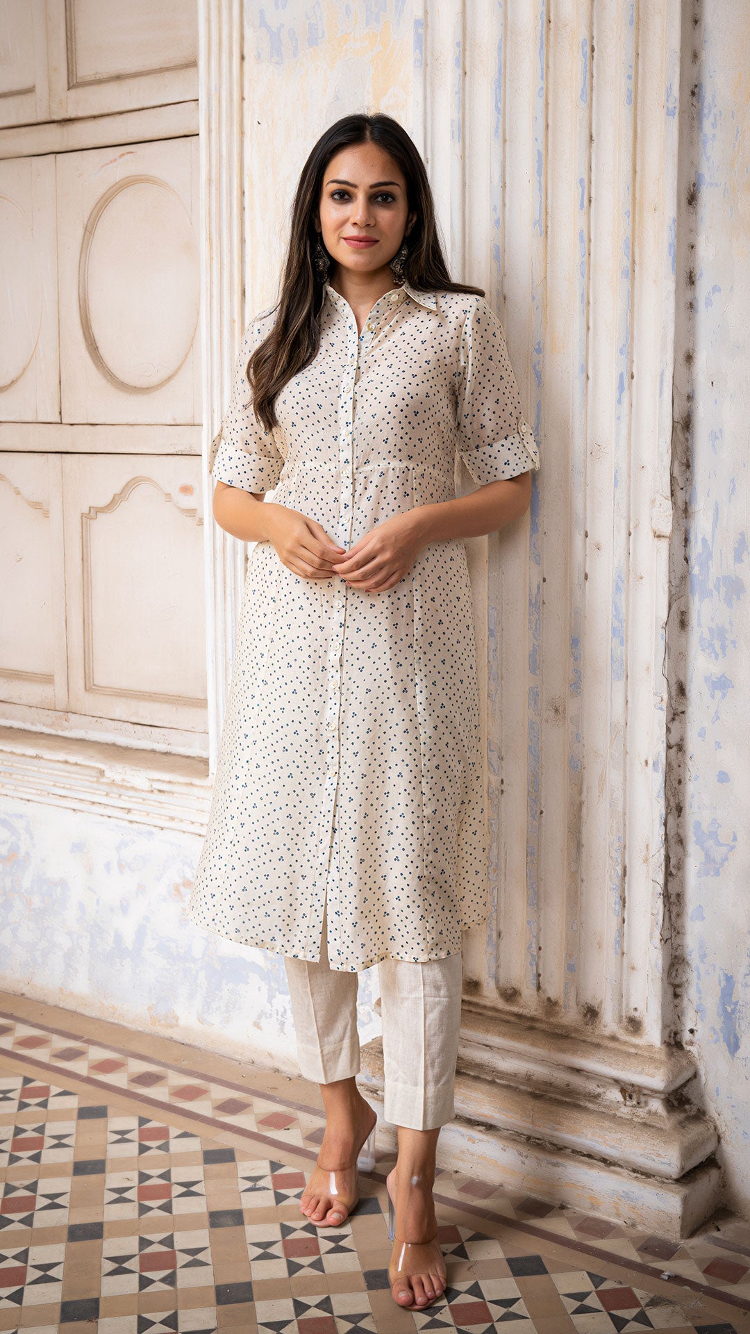 ESHA SHIRT DRESS IN SOFT SILK - OFF WHITE