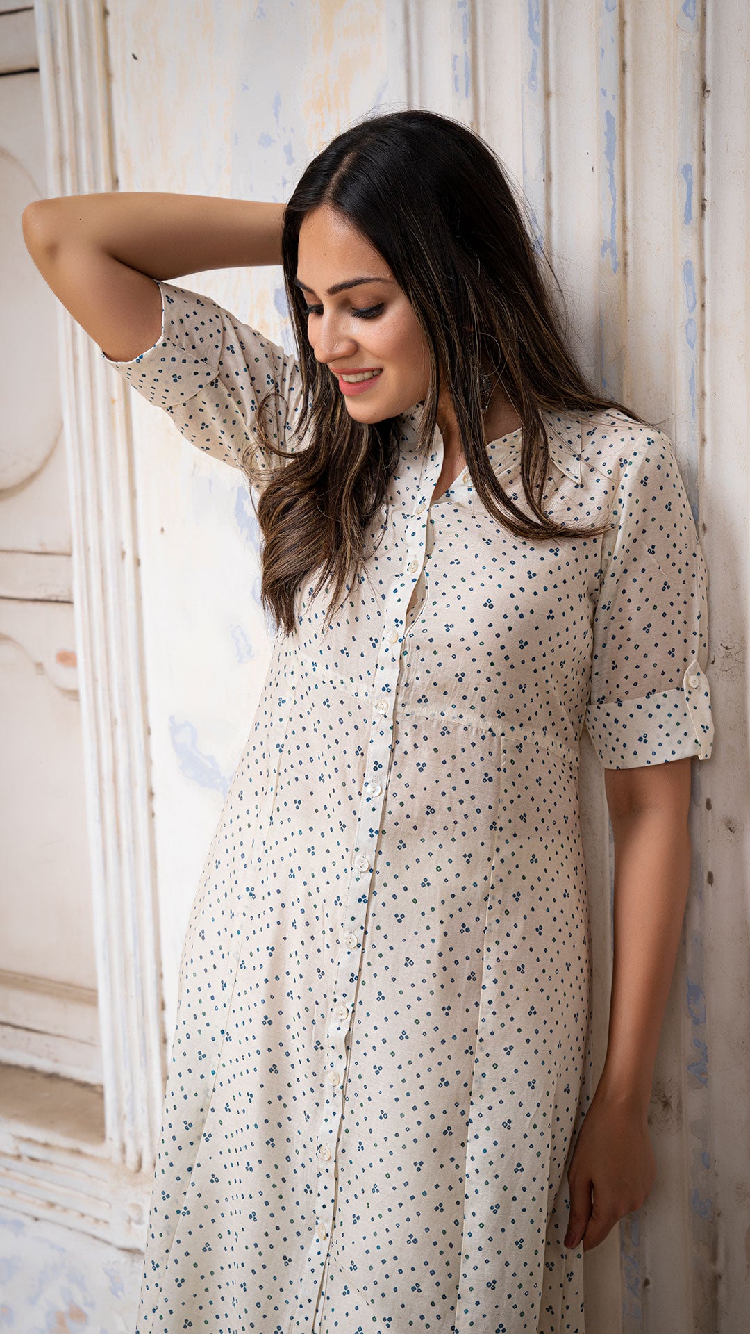 ESHA SHIRT DRESS IN SOFT SILK - OFF WHITE