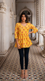 Load image into Gallery viewer, LAVANYA WRAP TOP IN SOFT SILK - MANGO YELLOW
