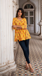 Load image into Gallery viewer, LAVANYA WRAP TOP IN SOFT SILK - MANGO YELLOW
