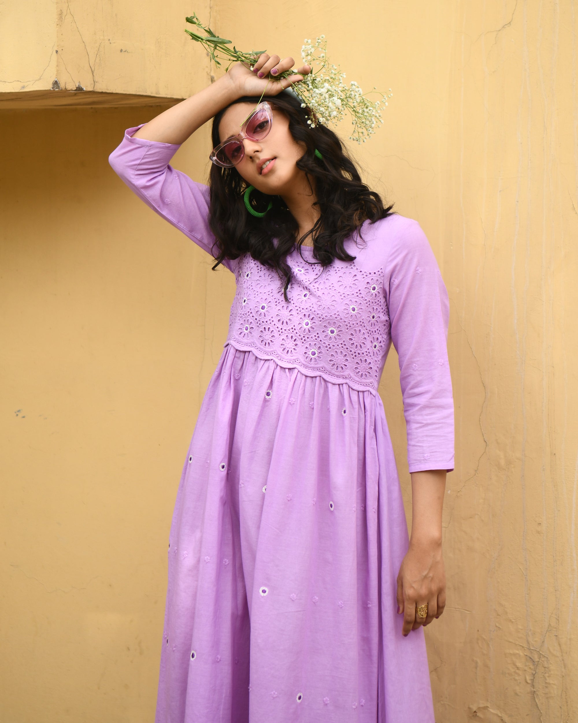 Daisy Embroidered Lilac Maxi Dress