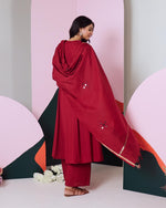 Load image into Gallery viewer, Ajuni Maroon Mirror Embroidered Kurta, Palazzo with Chanderi Dupatta (Set of 3)
