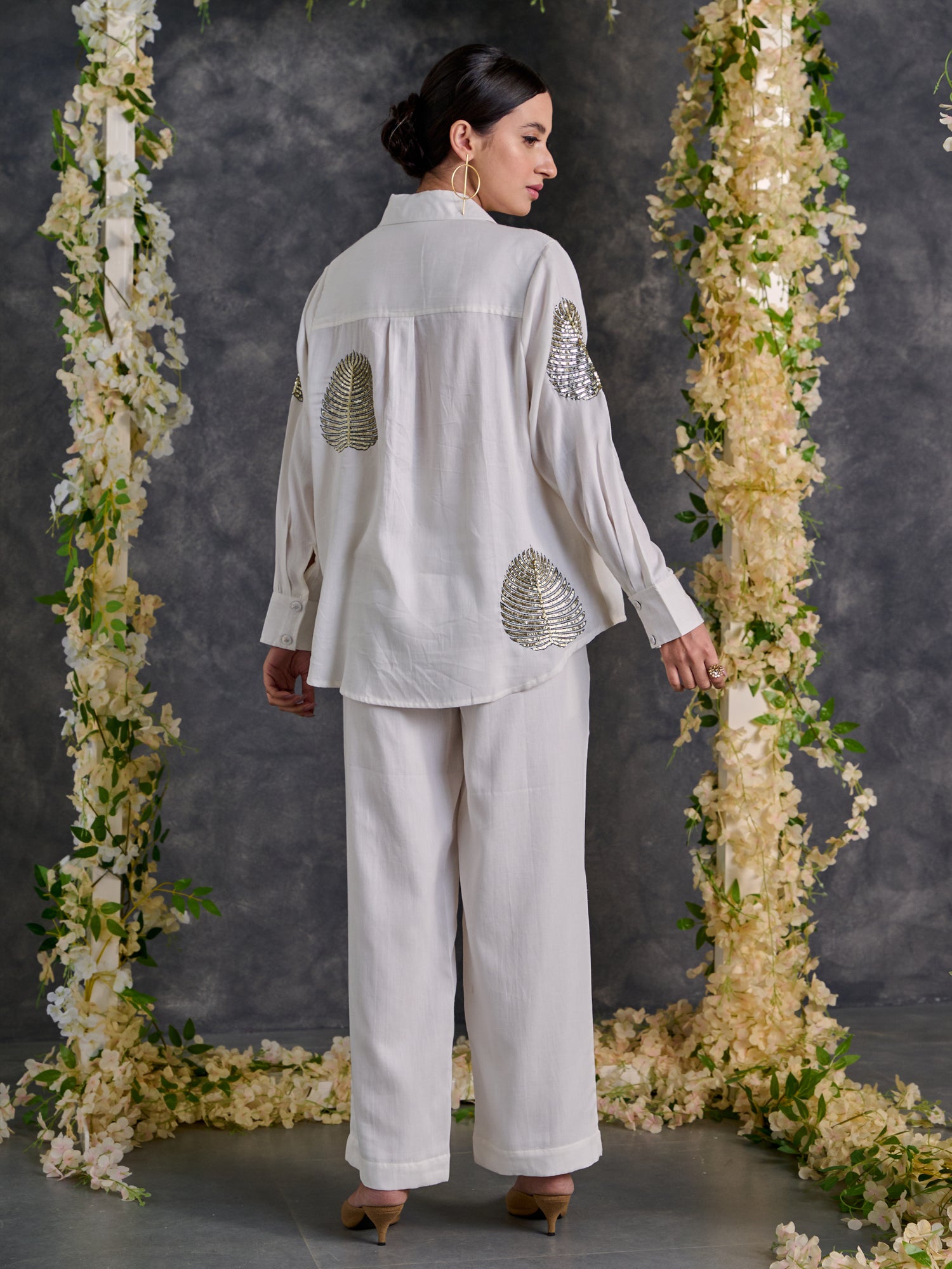 Diyu Sequin Embroidered White Co-Ord Set