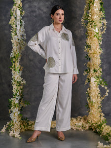 Diyu Sequin Embroidered White Co-Ord Set