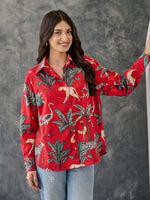 Load image into Gallery viewer, Red Tropical Jungle Print Shirt
