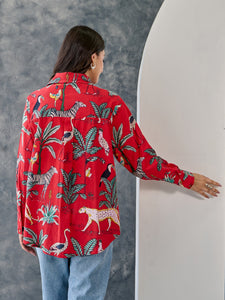 Red Tropical Jungle Print Shirt