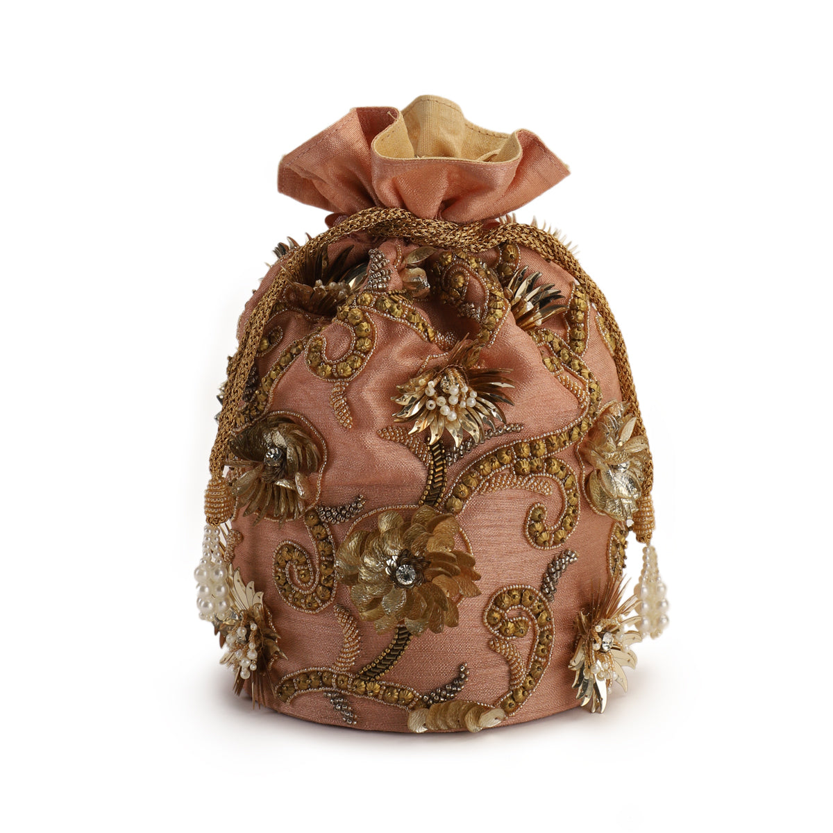 Coral floral potli bag