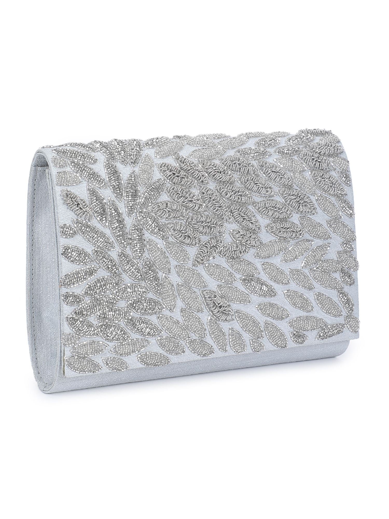 Silver sizzle clutch