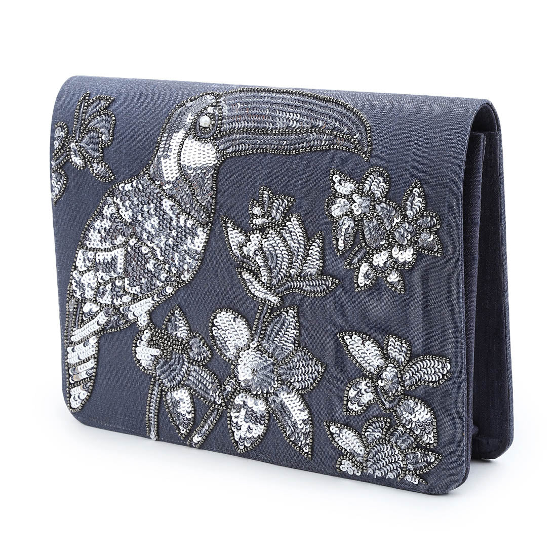 Sequin Toucan grey clutch