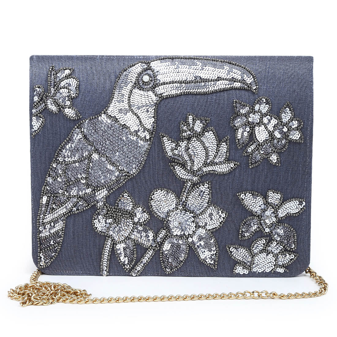 Sequin Toucan grey clutch