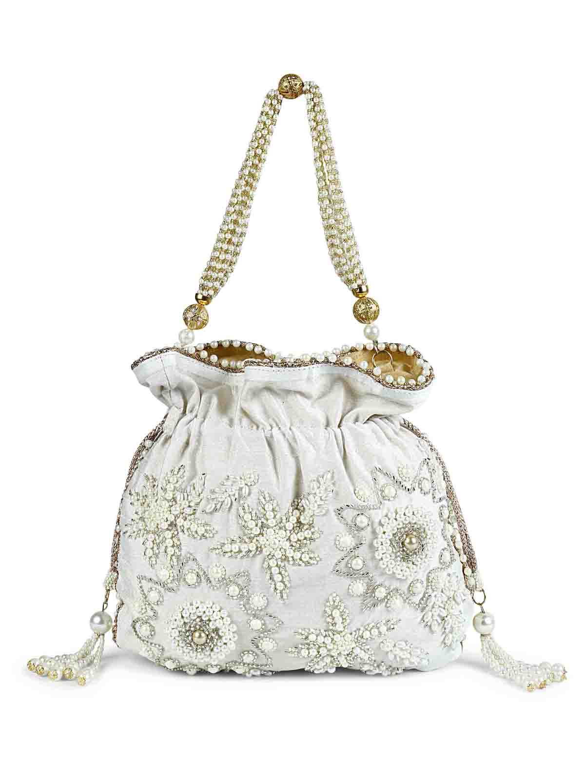 White pearly potli bag