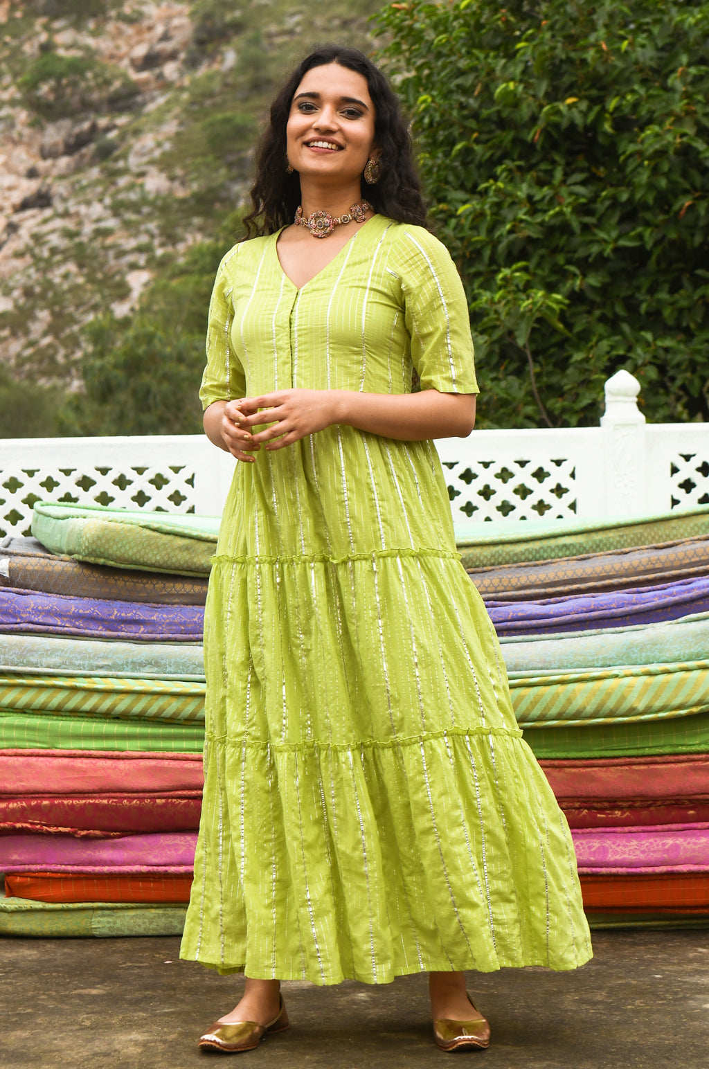 Meir Green Tier Maxi Dress