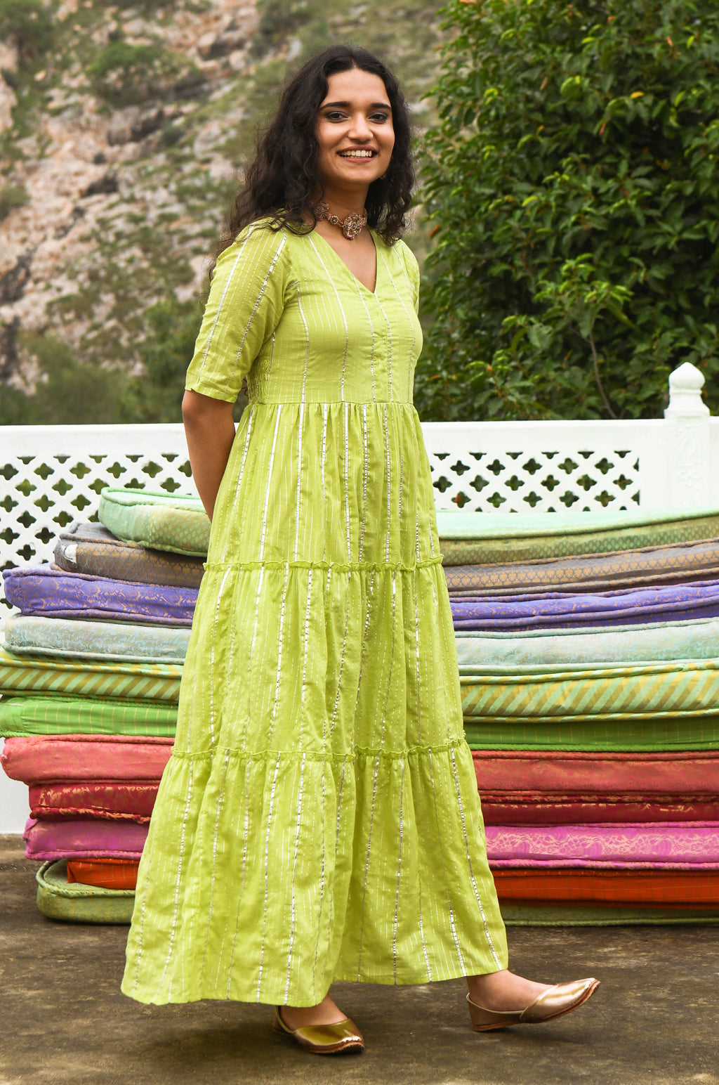 Meir Green Tier Maxi Dress