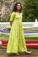 Load image into Gallery viewer, Meir Green Tier Maxi Dress
