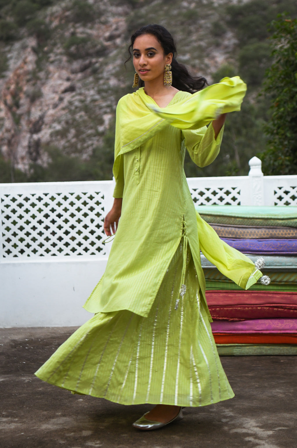 Moha Green Kurta-Skirt Set