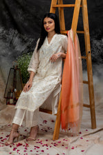 Load image into Gallery viewer, Chanderi embroidery V neck Kurta
