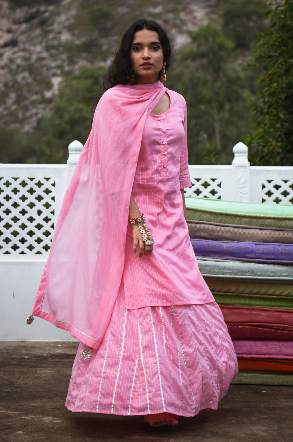 Neeru Pink Kurta-Skirt Set