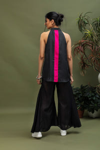 Handwoven Black Stripe Chanderi Cotton Halter Neck Top