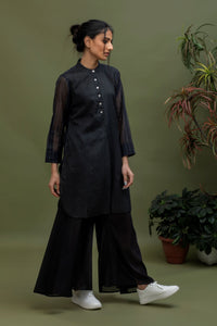 Handwoven Black Stripes Short Kurta