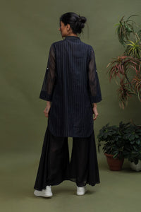 Handwoven Black Stripes Short Kurta