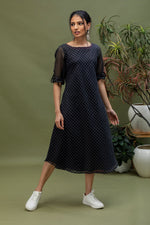 Load image into Gallery viewer, Handwoven Chanderi Cotton Checks Bias Dress
