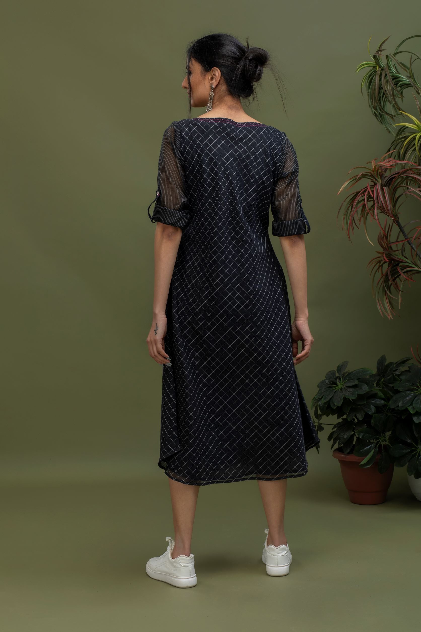 Handwoven Chanderi Cotton Checks Bias Dress