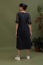 Load image into Gallery viewer, Handwoven Chanderi Cotton Checks Bias Dress
