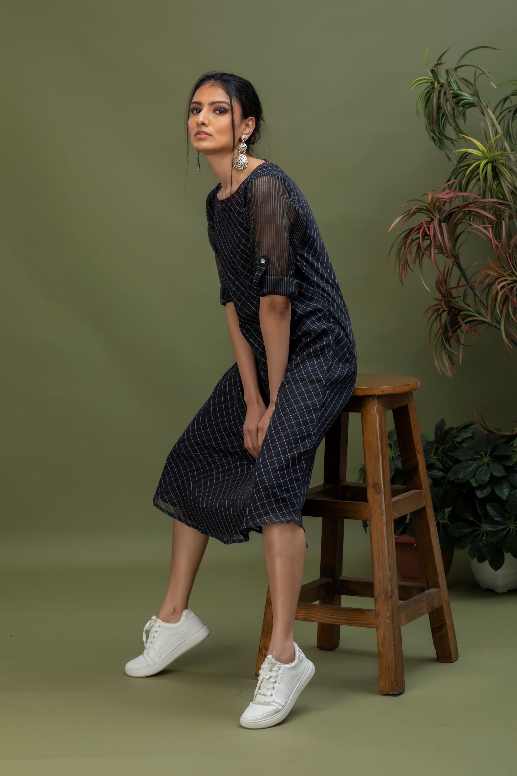 Handwoven Chanderi Cotton Checks Bias Dress