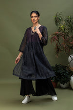 Load image into Gallery viewer, Handwoven Chanderi Checks Kurta with Box Pleats
