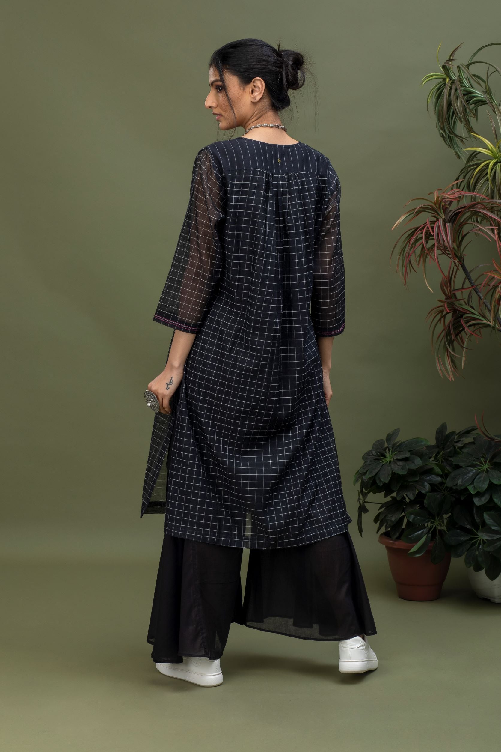 Handwoven Chanderi Checks Kurta with Box Pleats