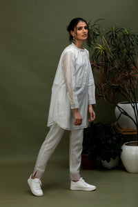 Chanderi Long Top with Handwoven Cotton Chanderi Stripes