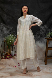 Handwoven Chanderi Checks Kurta with Hand Embroidery