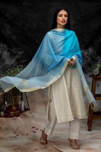 Handwoven Cotton Chanderi Shaded Dupatta with Zari Trims