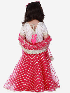 PINK GOTA DETAILED LEHNGA SET WITH CHANDERI TOP