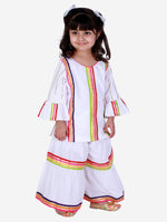 Load image into Gallery viewer, WHITE SHARARA SET WITH MULTICOLOUR STRIPES
