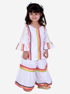 WHITE SHARARA SET WITH MULTICOLOUR STRIPES