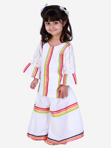 WHITE SHARARA SET WITH MULTICOLOUR STRIPES