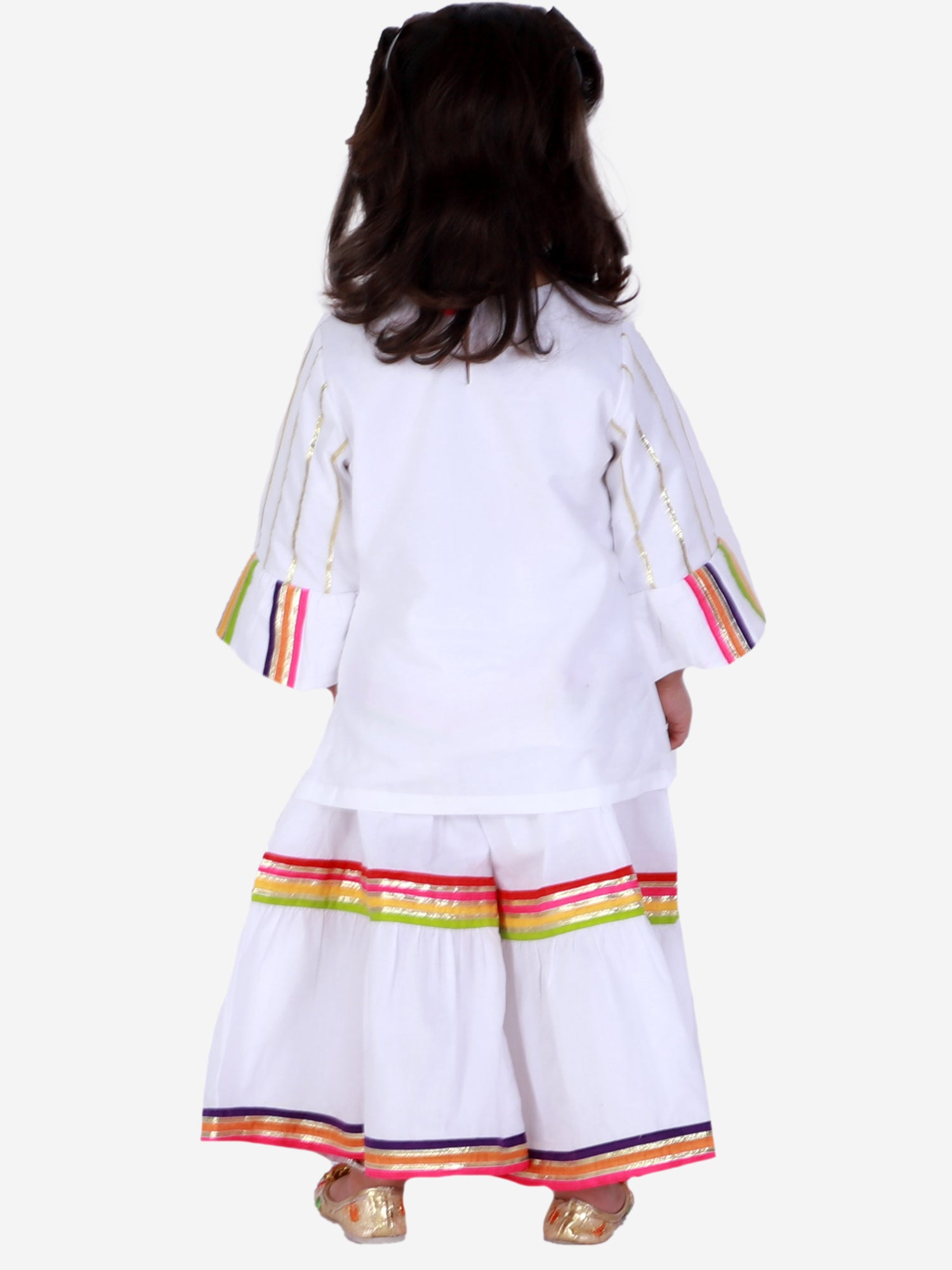 WHITE SHARARA SET WITH MULTICOLOUR STRIPES