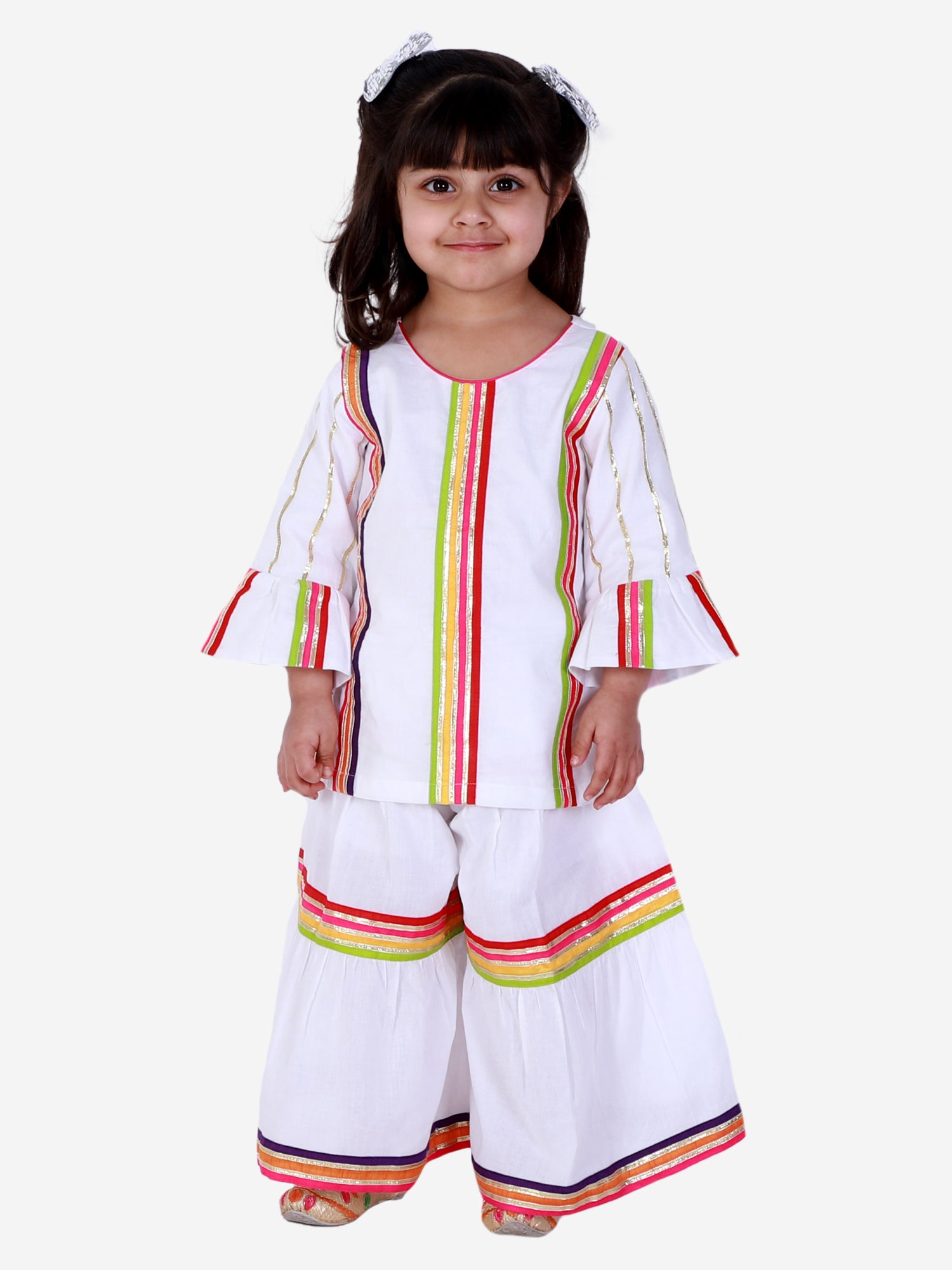 WHITE SHARARA SET WITH MULTICOLOUR STRIPES