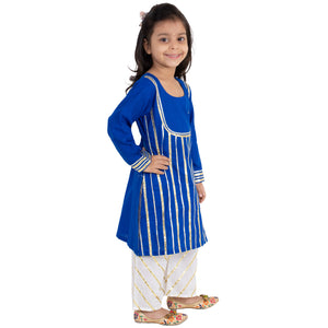 Royal Blue Gota Detailed A-Line Kurta with White Plalazzo