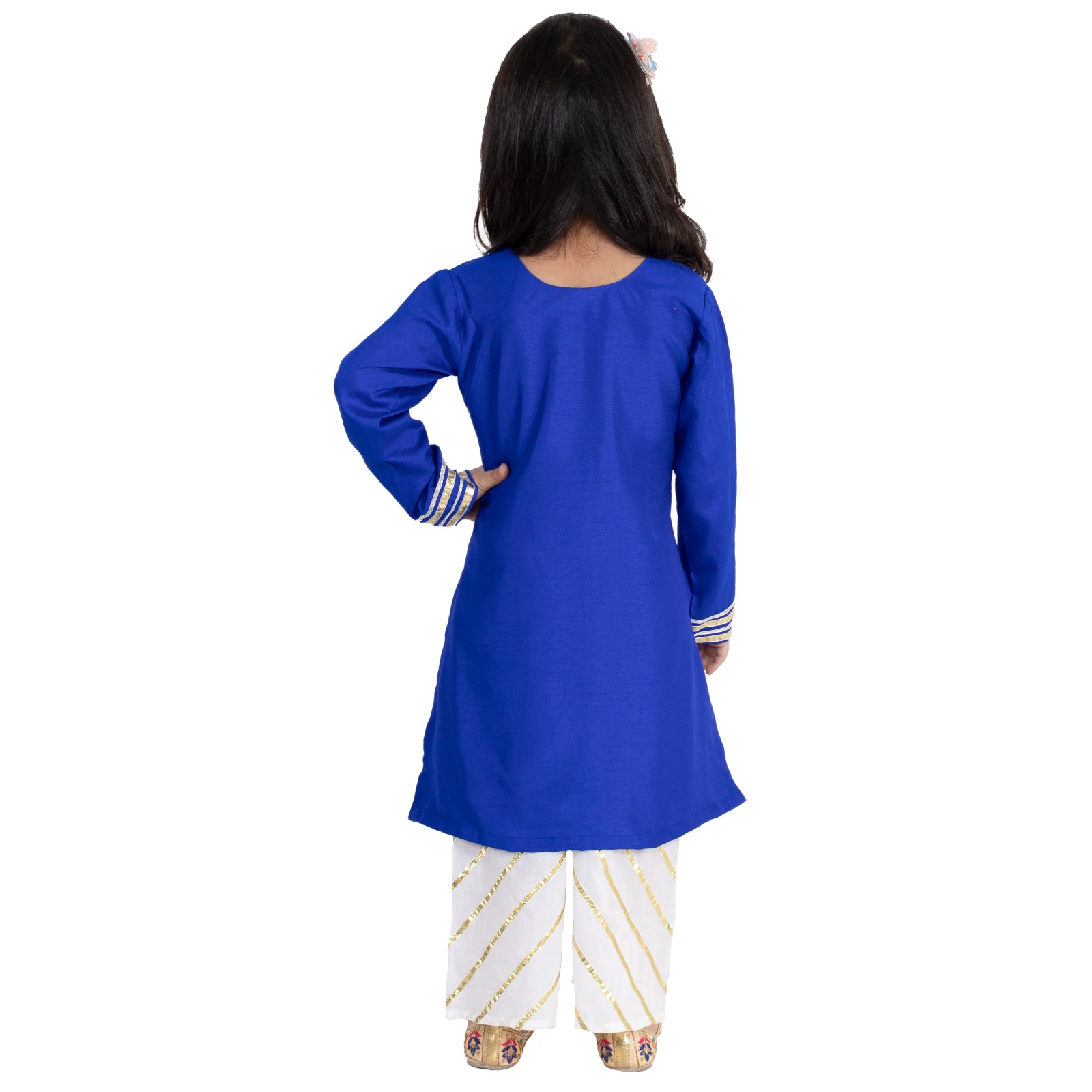 Royal Blue Gota Detailed A-Line Kurta with White Plalazzo