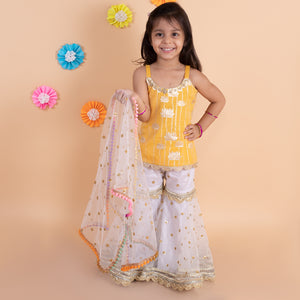 GOLDEN LOTUS TOP WITH SHARARA SET