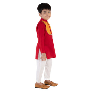 Red Cotton Kurta with White Pajama