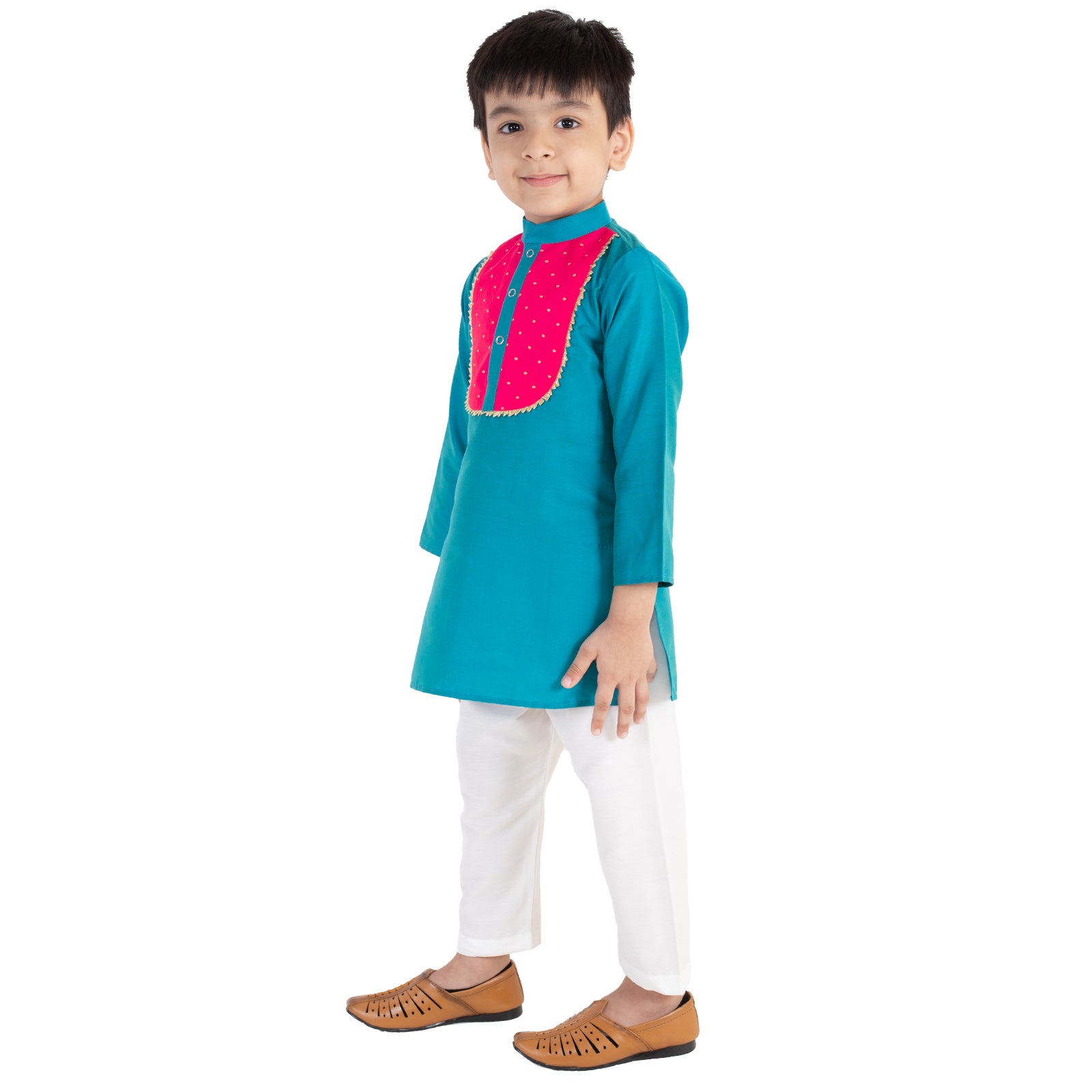 Blue Kurta set with pink patch