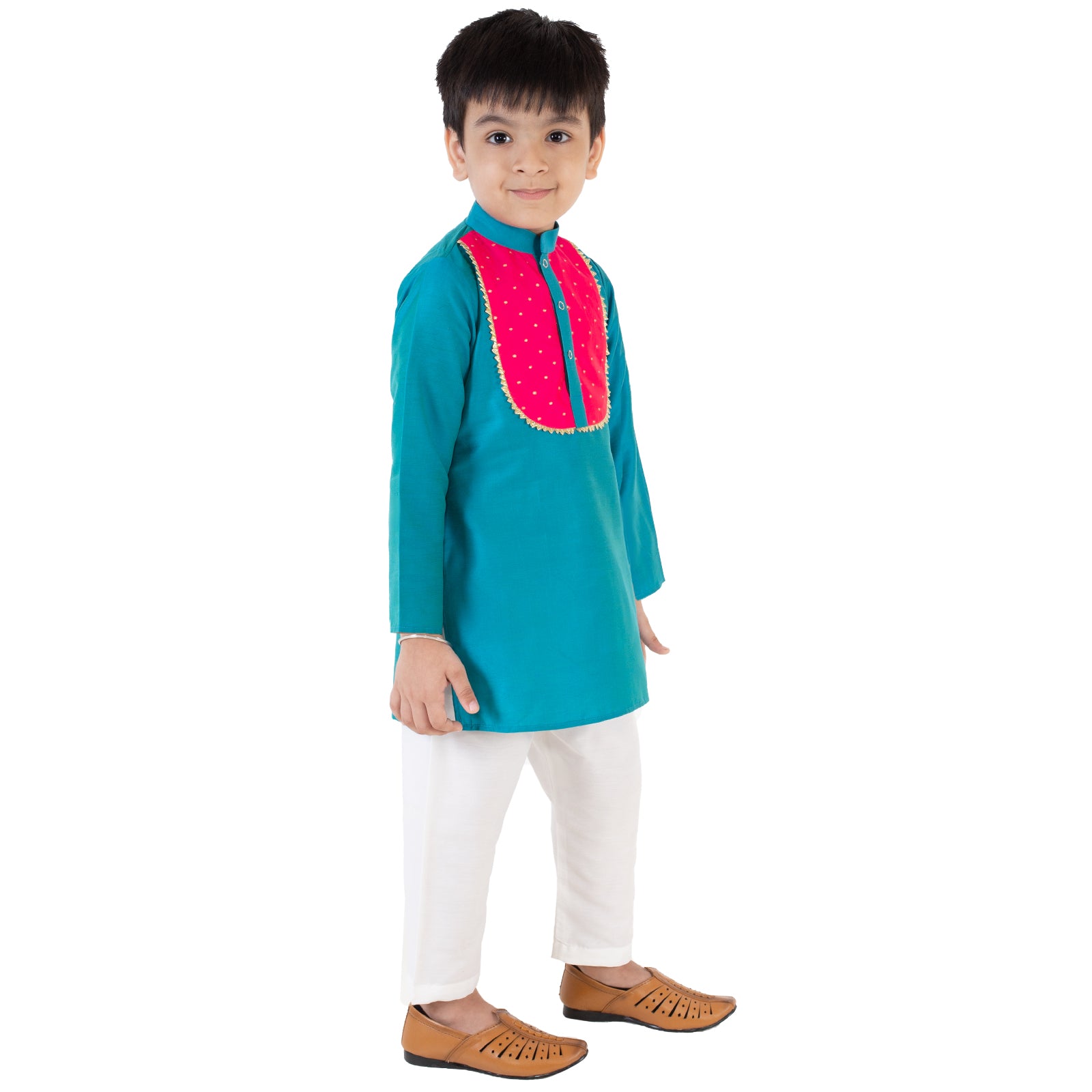 Blue Kurta set with pink patch