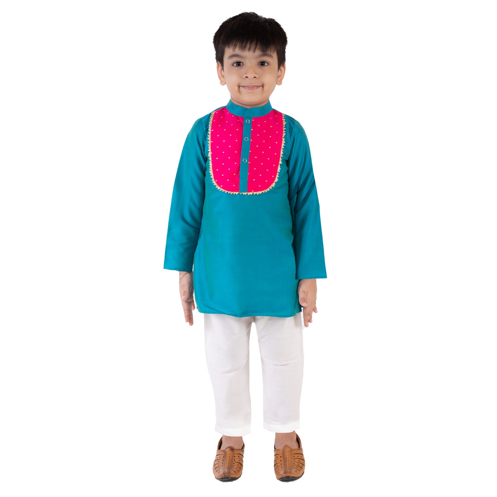 Blue Kurta set with pink patch