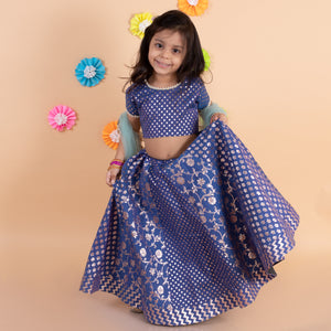 BLUE CHANDERI LEHNGA SET