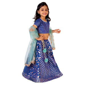 BLUE CHANDERI LEHNGA SET